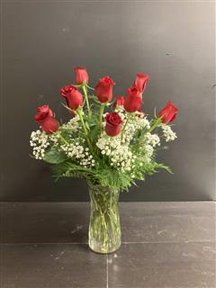1 Dozen Red Roses Vased Flower Bouquet