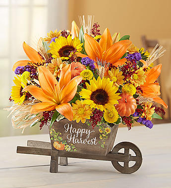 Happy Harvest Wheelbarrow Flower Bouquet