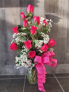 The Vertical Dozen Roses Bqt w/Curly bow Flower Bouquet