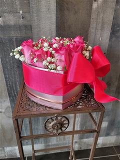 Platinum Pink Heart Box Flower Bouquet