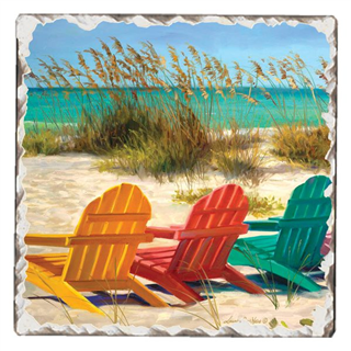 Tile Coaster – Beach Chairs Flower Bouquet