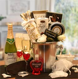 Deluxe Romantic Evening For Two Gift Basket Flower Bouquet
