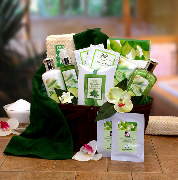 Cucumber & Melon Calming Spa Bath & Body Gift Basket Flower Bouquet