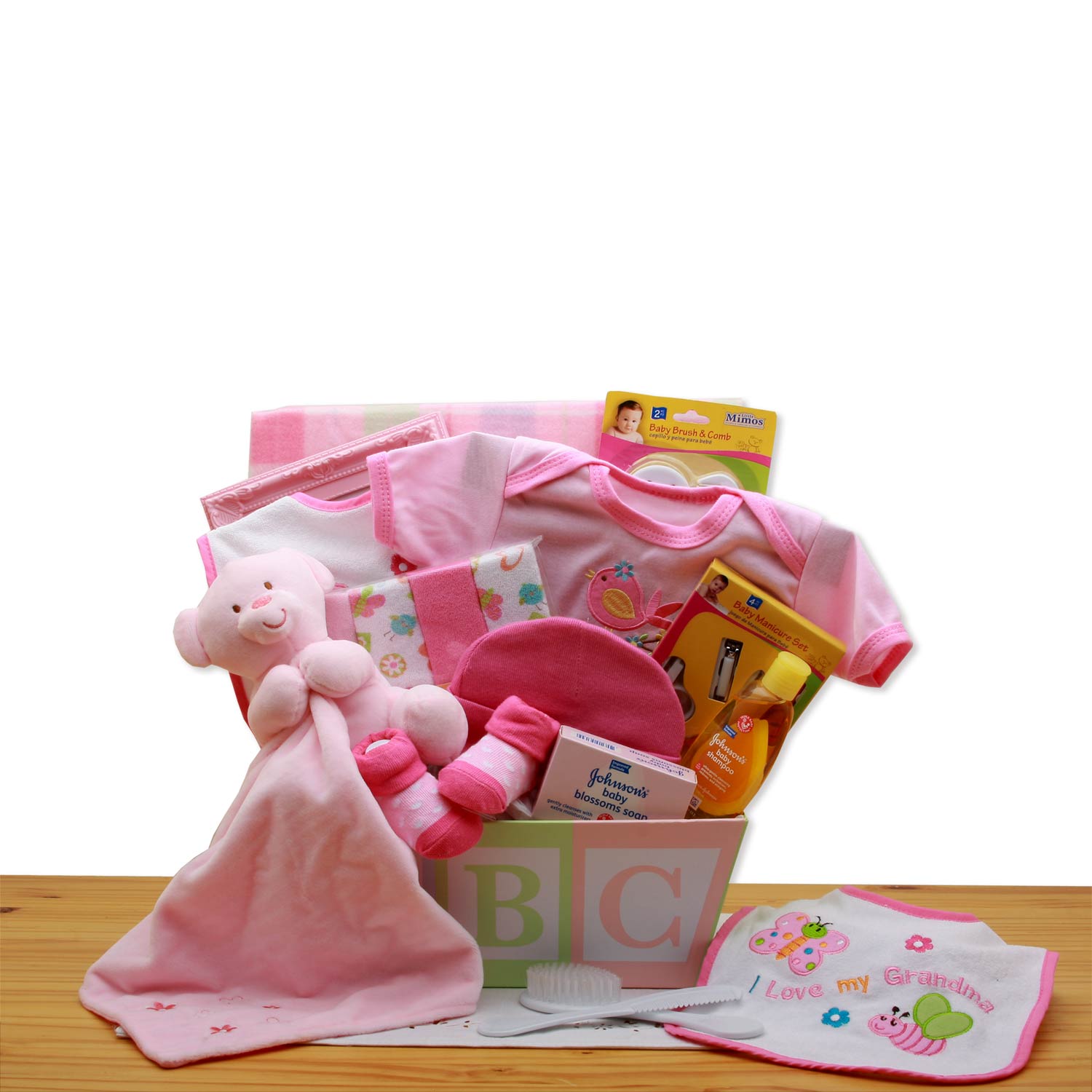 Easy as ABC New Baby Gift Basket - Pink Flower Bouquet