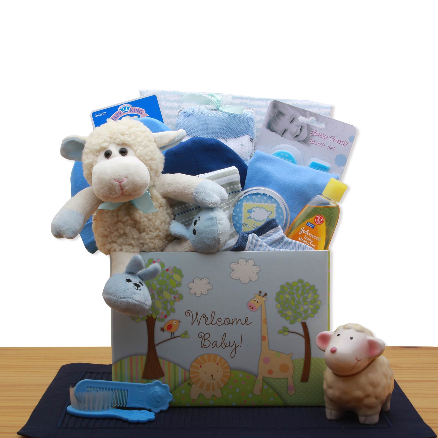 Welcome New Baby Gift Box - Blue Flower Bouquet