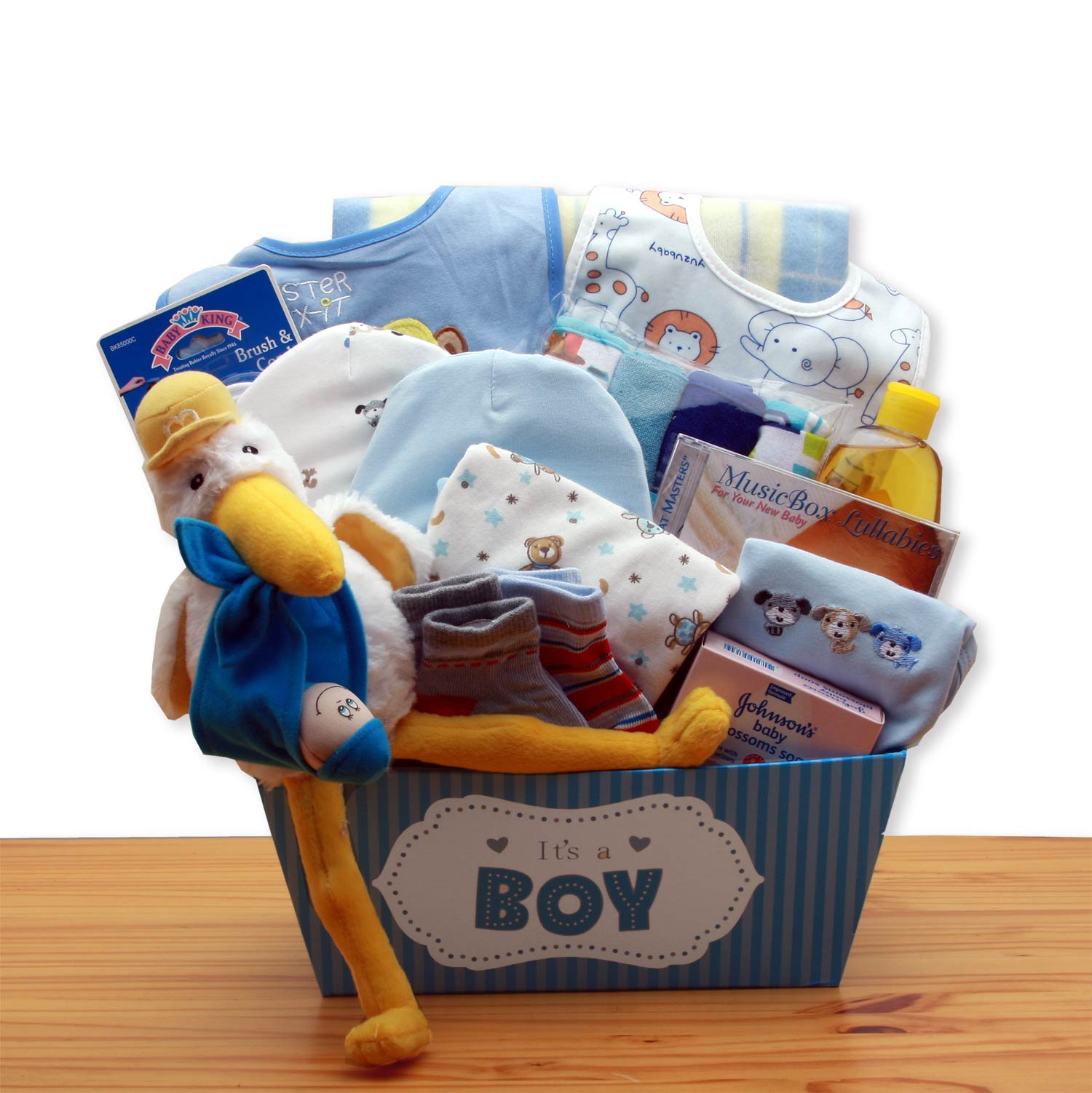 A Special Delivery New Baby Gift Basket - Blue Flower Bouquet