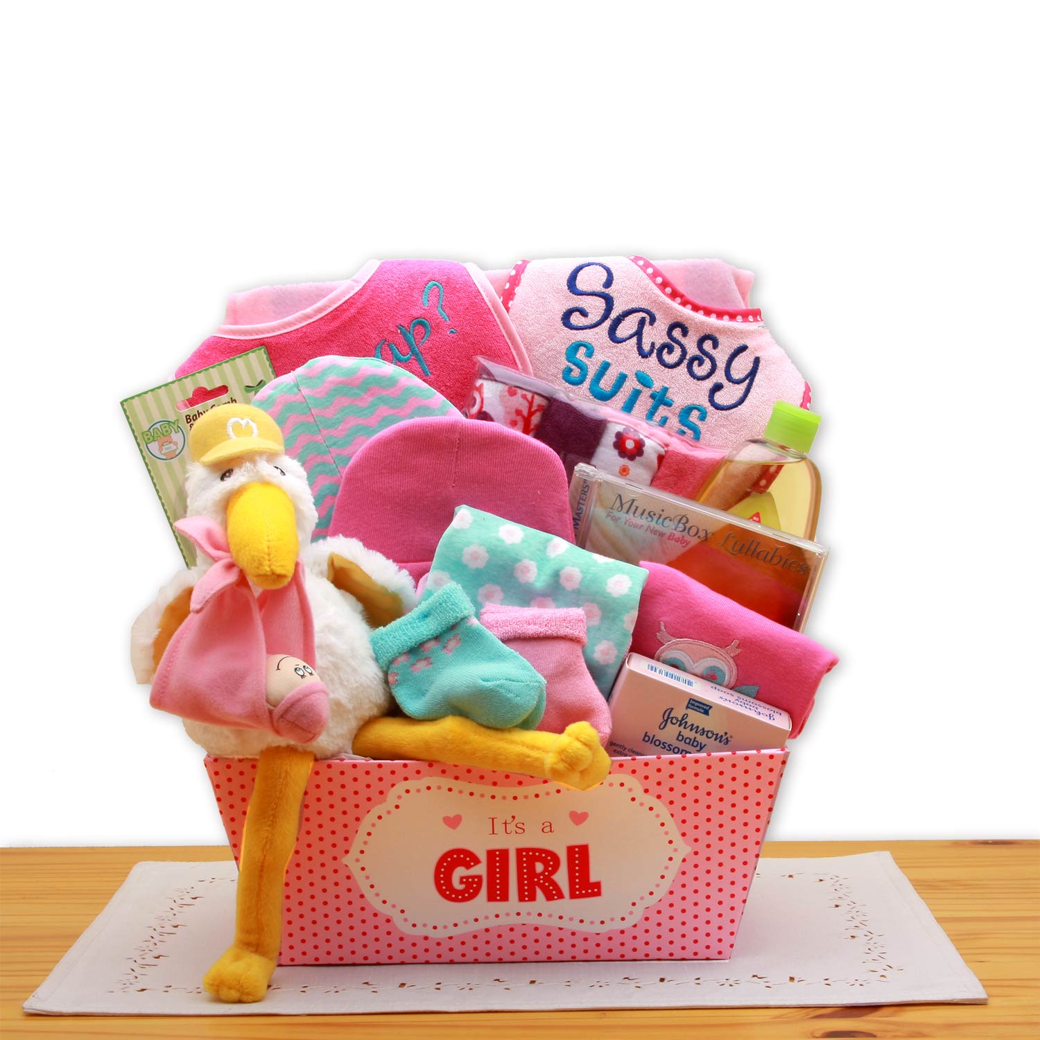 A Special Delivery  New Baby Gift Basket- Pink Flower Bouquet