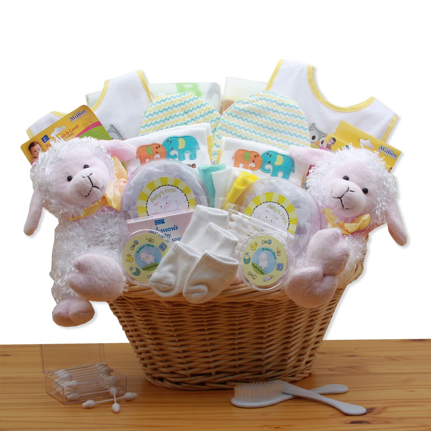 Double Delight Twins New Baby Gift Basket - Yellow Flower Bouquet