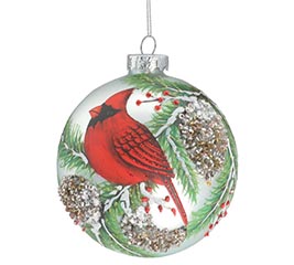Red Cardinal on Pine Branch Ornament Flower Bouquet