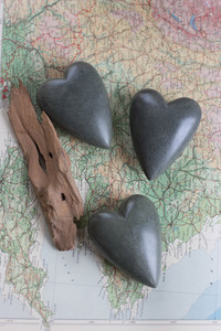 Hand Carved Stone Hearts Grey