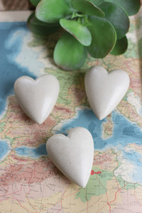 Hand Carved Stone Hearts White 