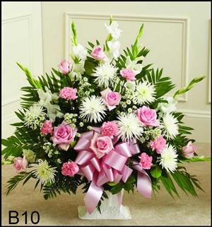 B10 Pink and White Floor Basket Flower Bouquet