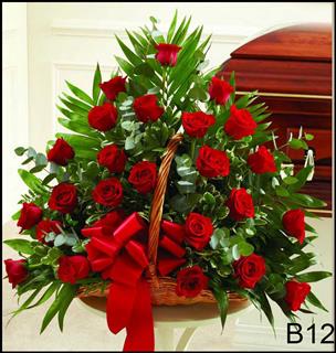 B12 All Red Rose Fireside Basket Flower Bouquet