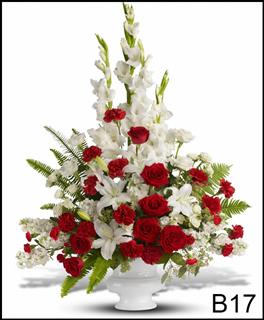 B17 Red and White Urn 2 Flower Bouquet