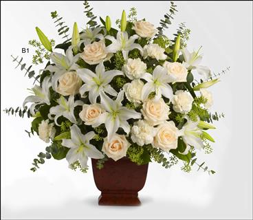 B1 All White Sympathy Arrangement Flower Bouquet
