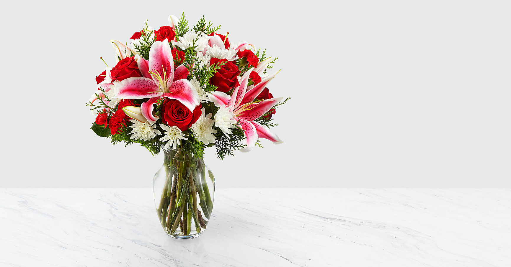 Wintery Stargazers and Roses Flower Bouquet