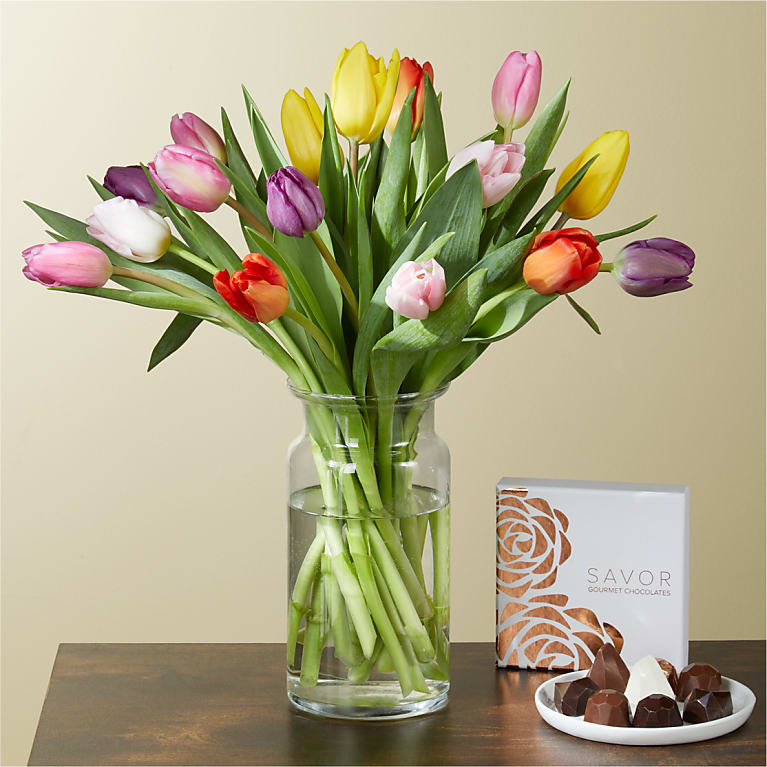Spring Breeze Tulips and Chocolates Gift Set