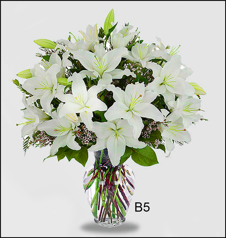 B5 All White Lilies Vase 