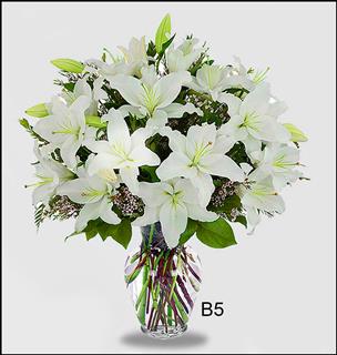 B5 All White Lilies Vase  Flower Bouquet