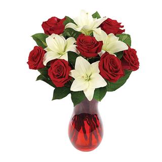 Classic Red Roses and White Lily Vased