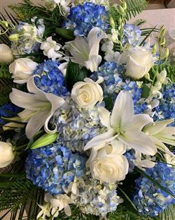 Hydrangea Blue & White  casket blanket Flower Bouquet