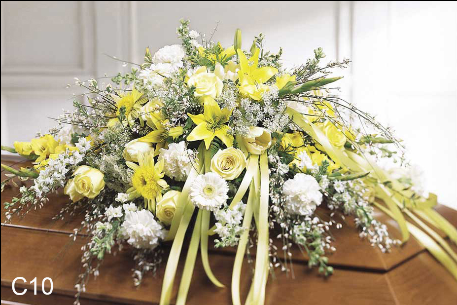 C10 Classic White and Yellow Casket Spray Flower Bouquet