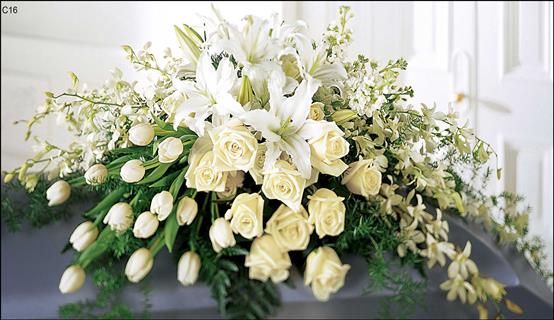 C16 Classic Grand All White Casket Spray Flower Bouquet