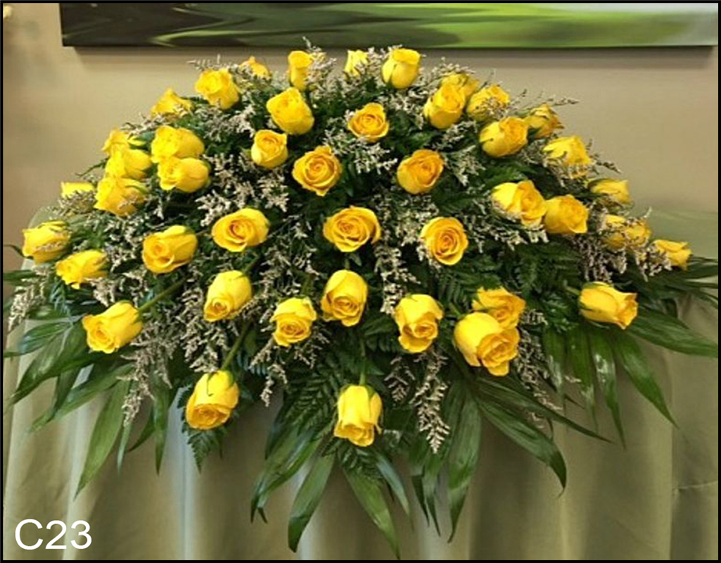 C23 All Yellow Rose Casket Spray Flower Bouquet