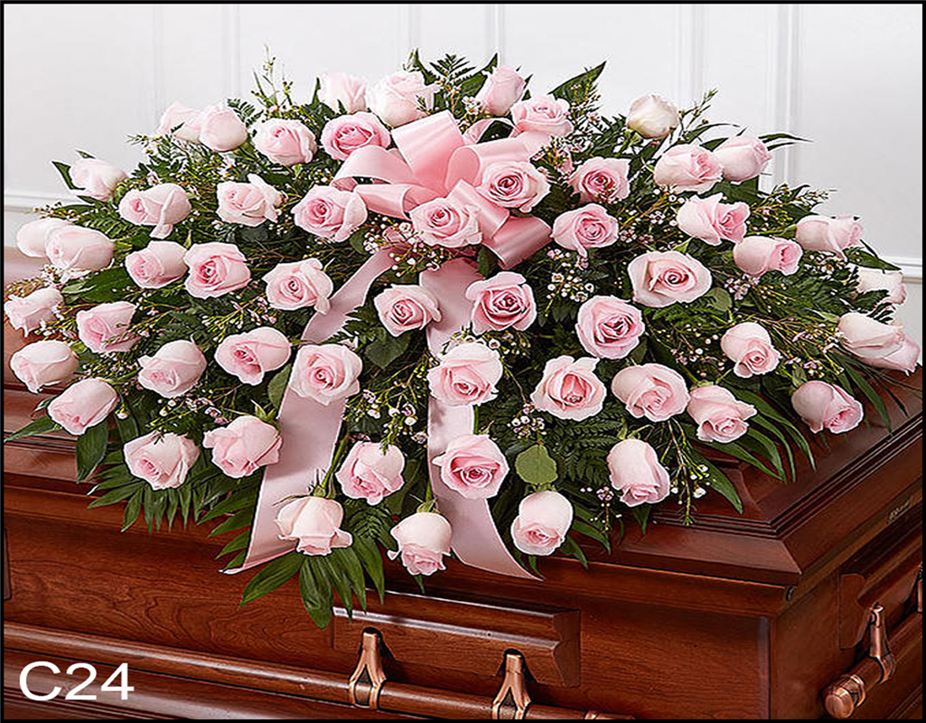 C24 All Pink Rose Casket Spray Flower Bouquet