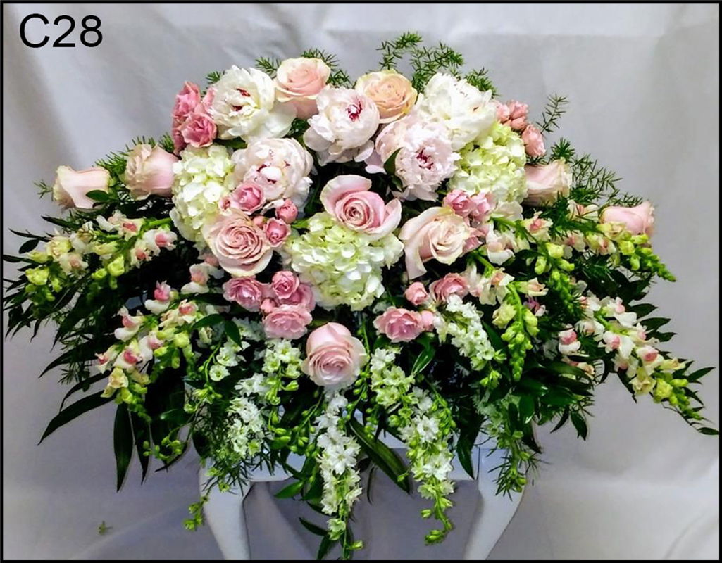 C28 Soft Pinks and Whites Casket Spray