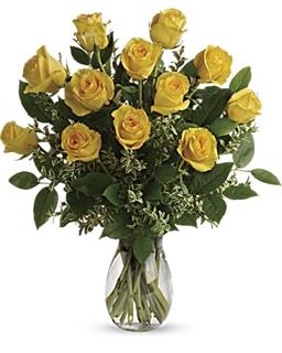 Yellow Roses Vase Flower Bouquet