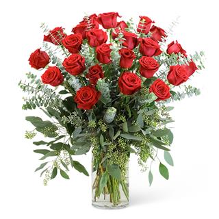 Red  Roses  with  Eucalyptus  Foliage  (24) Flower Bouquet