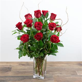 Dozen Red Roses with Willow