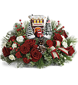 Thomas Kinkade's Festive Fire Station Bouquet Flower Bouquet