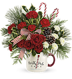 Send a Hug North Pole Cafe Mug Flower Bouquet