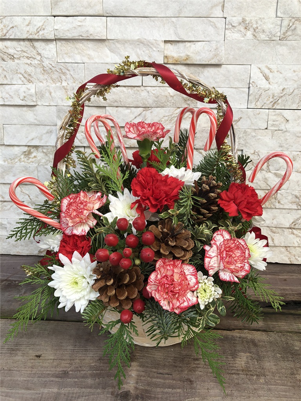 Candy Cane Christmas   Basket Flower Bouquet