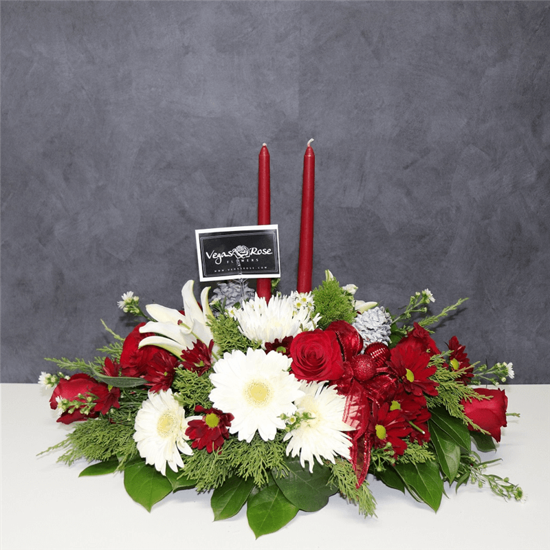 Christmas Centerpiece with Candles Flower Bouquet