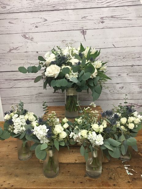 Natural Navy, White and Dusty Blue Wedding Flowers