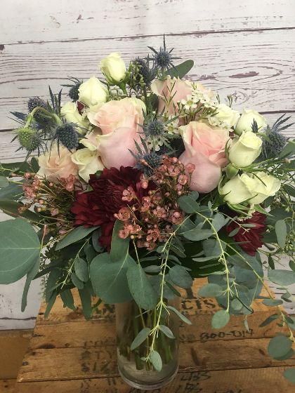 Beautiful Blush, Burgundy and Rose Gold Wedding Flowers
