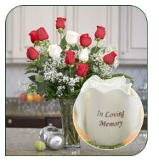 In Loving Memory Red and White Roses