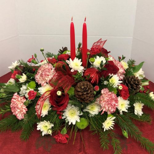 Family Christmas Centerpiece with Candles Flower Bouquet