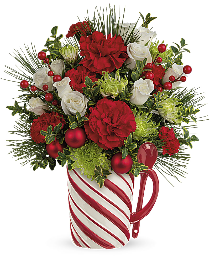 Teleflora's Send a Hug Candy Cane Greeting Bouquet Flower Bouquet