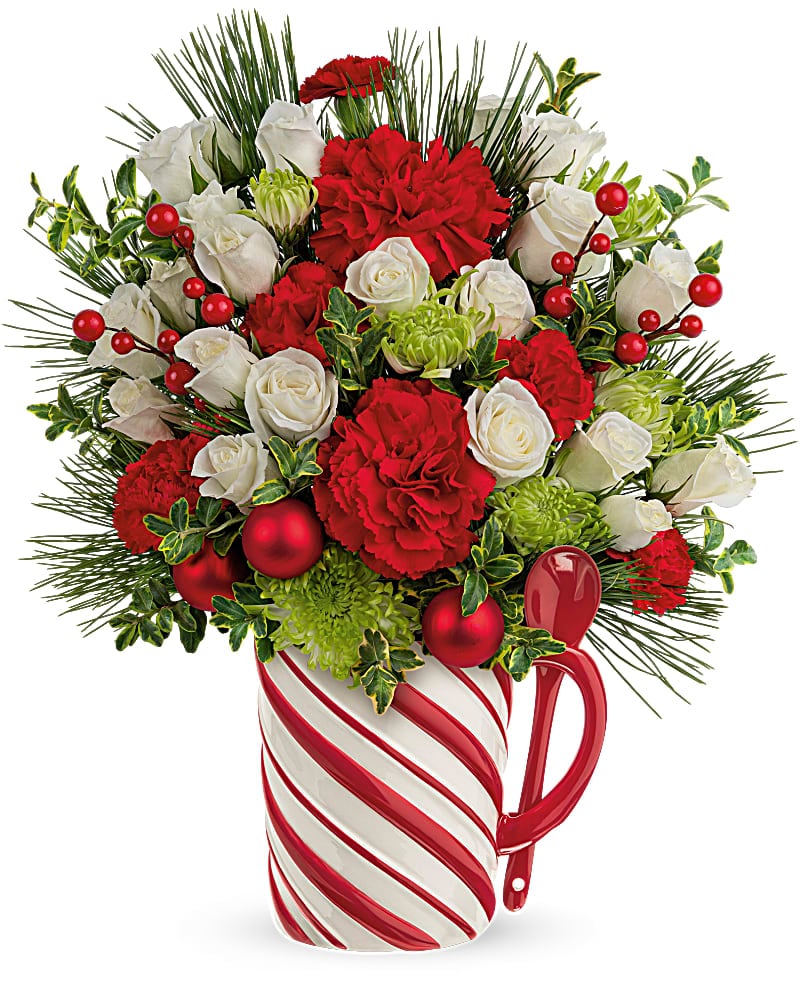 Teleflora's Send a Hug Candy Cane Greeting Bouquet Flower Bouquet