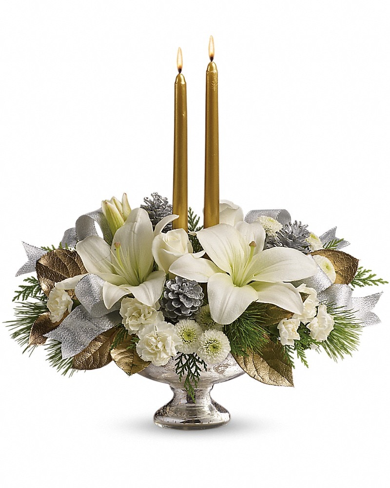 Teleflora's Silver And Gold Centerpiece Flower Bouquet
