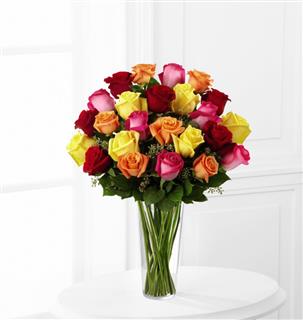 Two Dozen Mixed Color Roses in a Vase