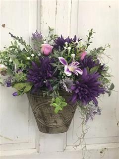 Purple Flower Garden Wall Pocket with Silk (Artificial) Flowers